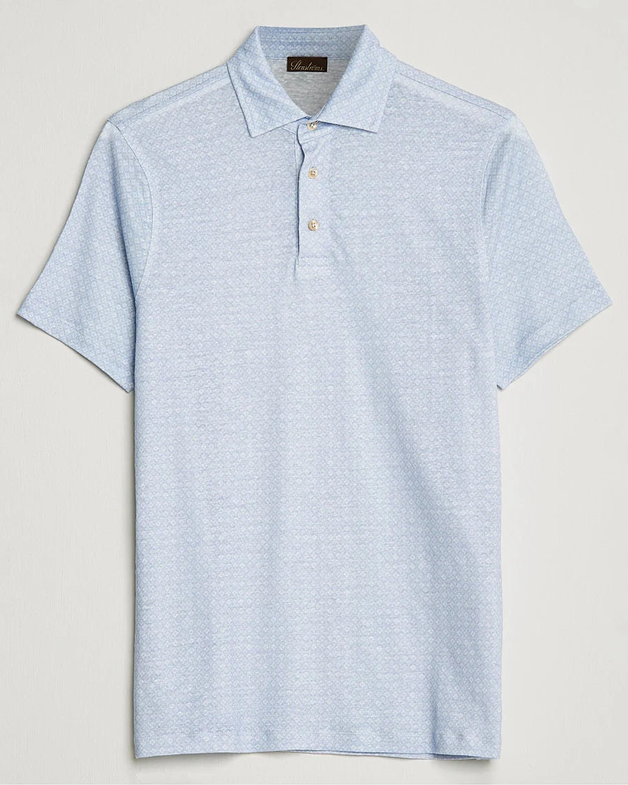 Light Blue Tonal Flower Linen Polo Shirt - Stenströms - Boutique Jacques Last Call