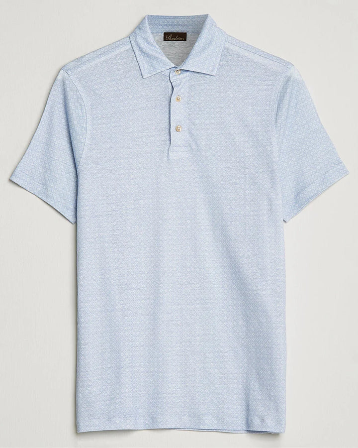Light Blue Tonal Flower Linen Polo Shirt - Stenströms - Boutique Jacques Last Call