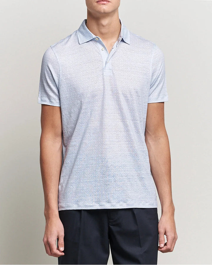 Light Blue Tonal Flower Linen Polo Shirt - Stenströms - Boutique Jacques Last Call