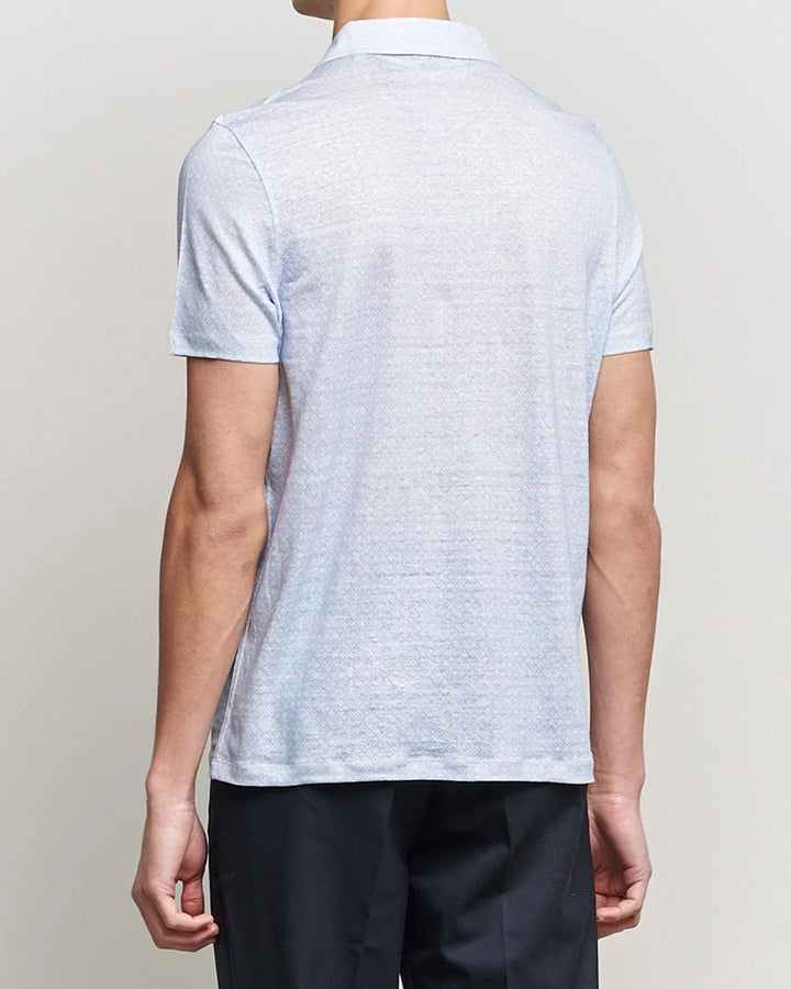 Light Blue Tonal Flower Linen Polo Shirt - Stenströms - Boutique Jacques Last Call