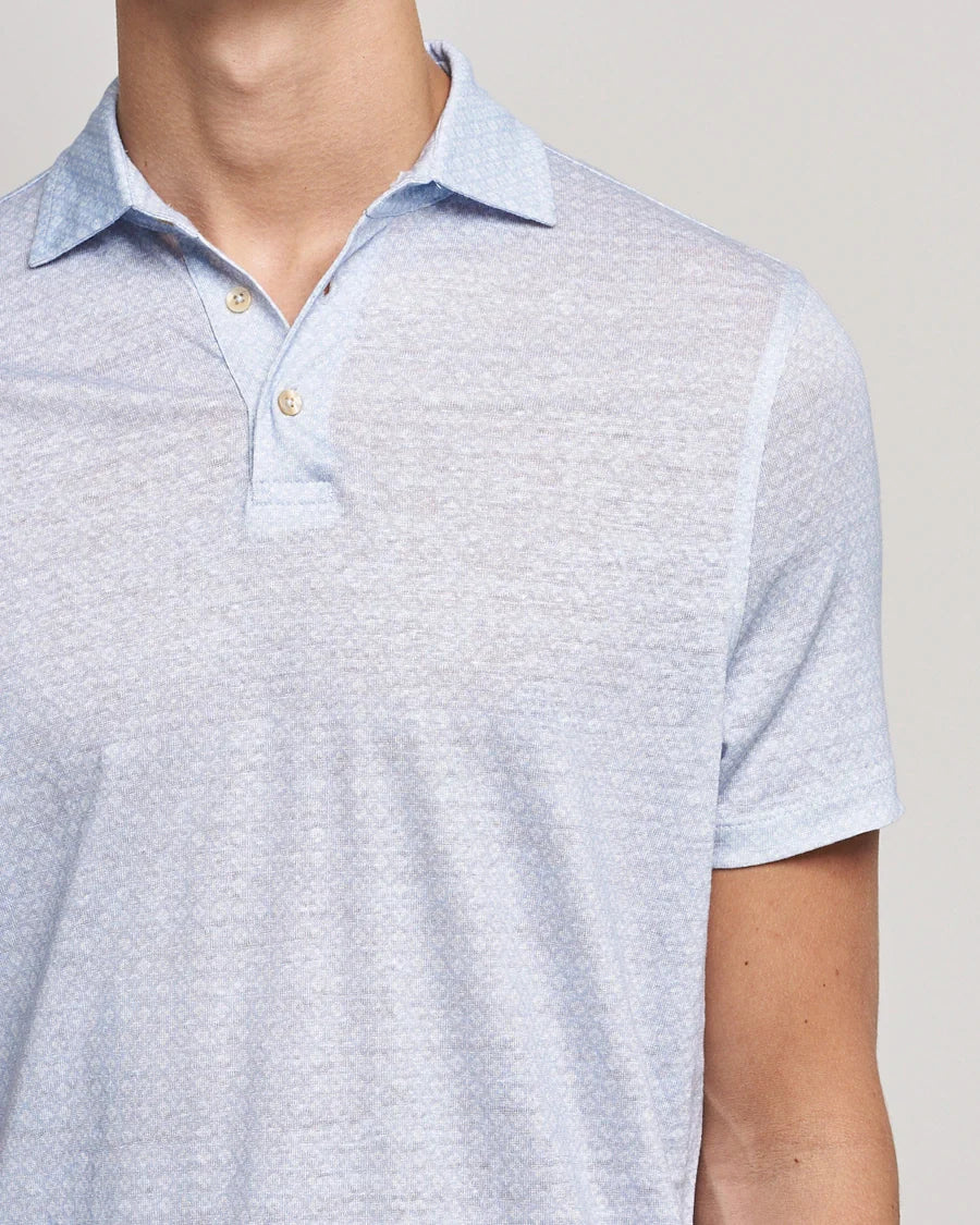 Light Blue Tonal Flower Linen Polo Shirt - Stenströms - Boutique Jacques Last Call