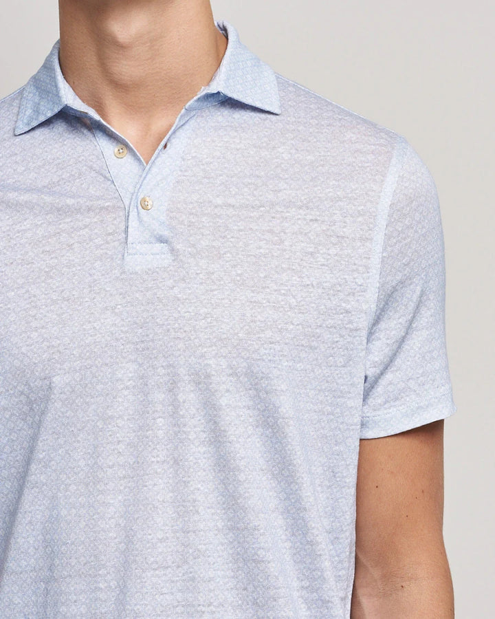 Light Blue Tonal Flower Linen Polo Shirt - Stenströms - Boutique Jacques Last Call