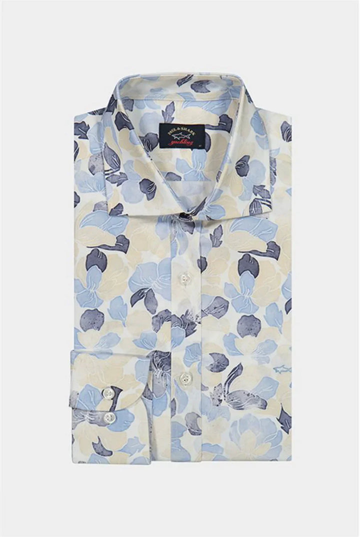 Blue Floral Poplin Casual Shirt - Paul & Shark - Boutique Jacques Last Call