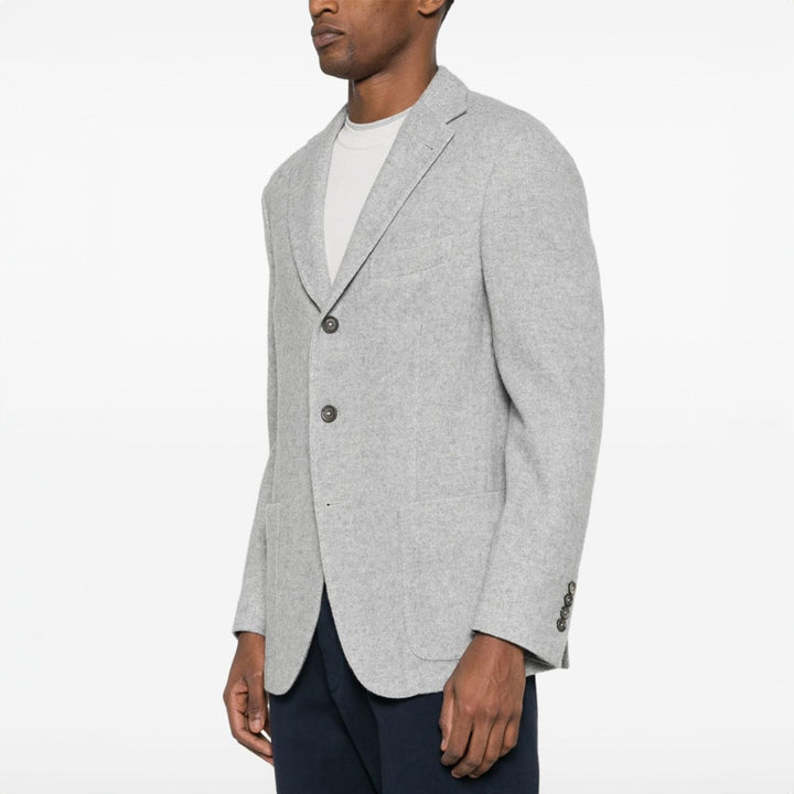 Gray Mélange Herringbone Wool-Cashmere Contemporary Sport Jacket - ELEVENTY - Boutique Jacques Last Call