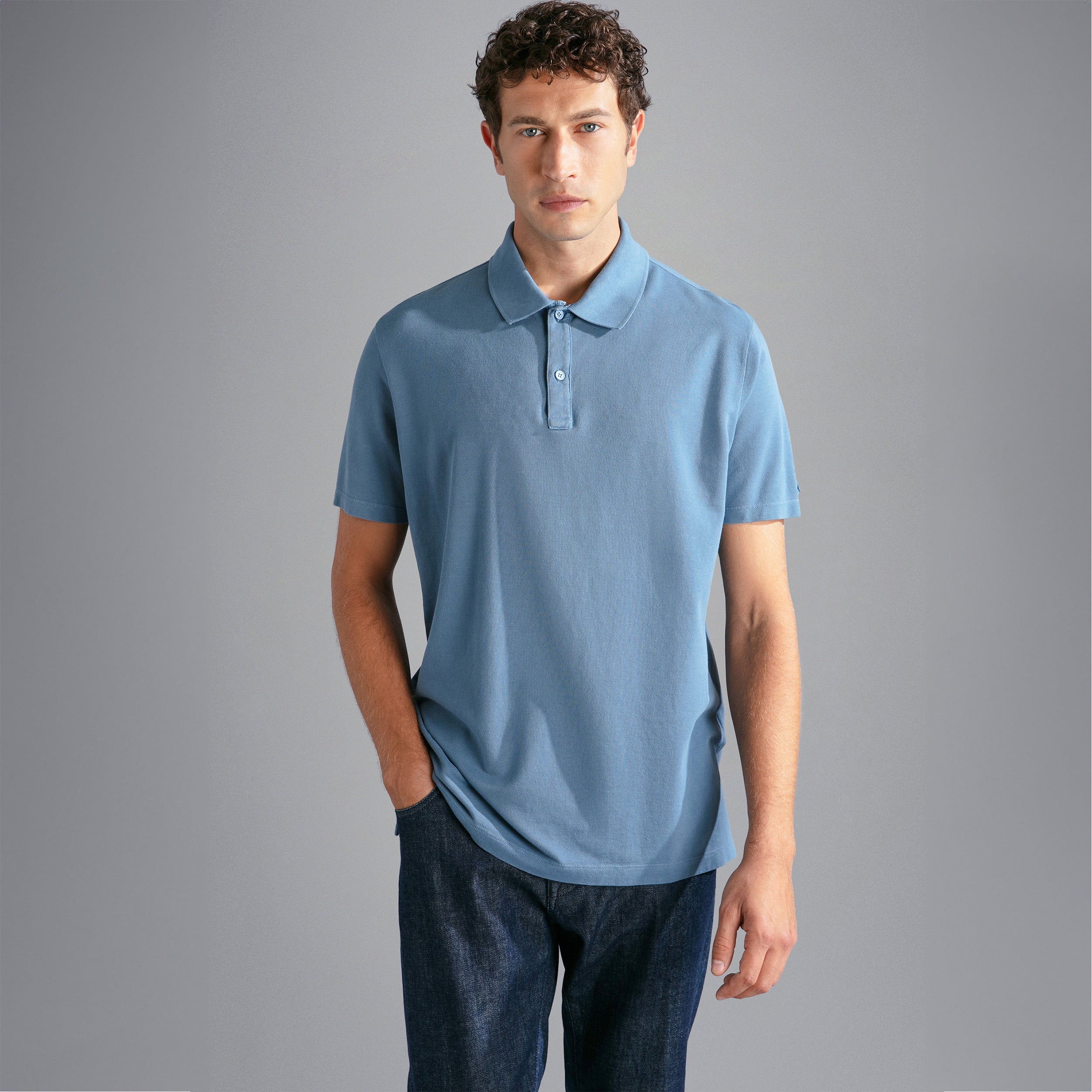 Denim Blue Garment Dyed Short Sleeve Cotton Polo Shirt - PAUL & SHARK