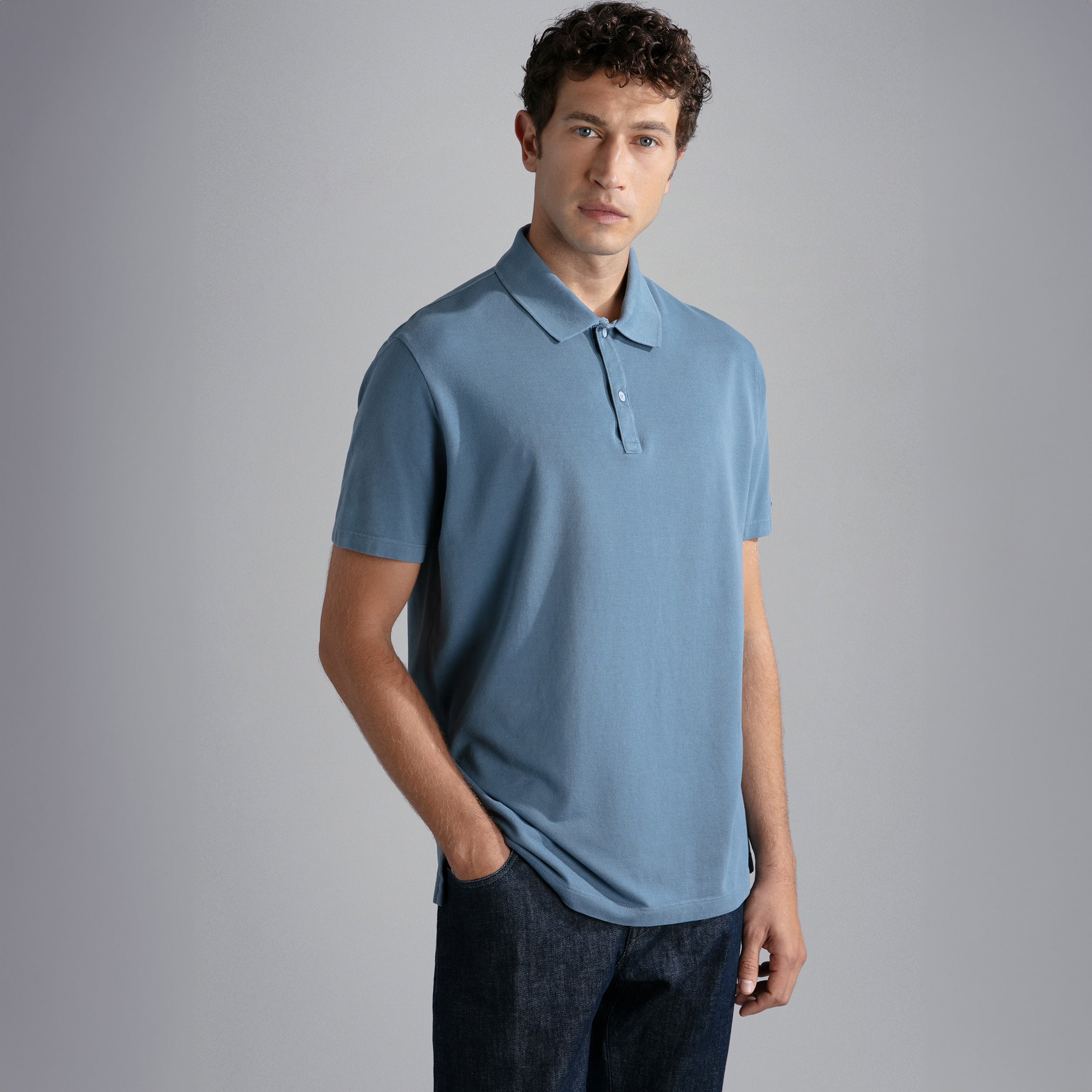 Denim Blue Garment Dyed Short Sleeve Cotton Polo Shirt - PAUL & SHARK