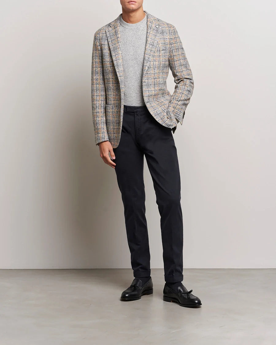 Beige Check Cotton Jersey Contemporary Fit Sport Jacket - L.B.M 1911 - Boutique Jacques Last Call