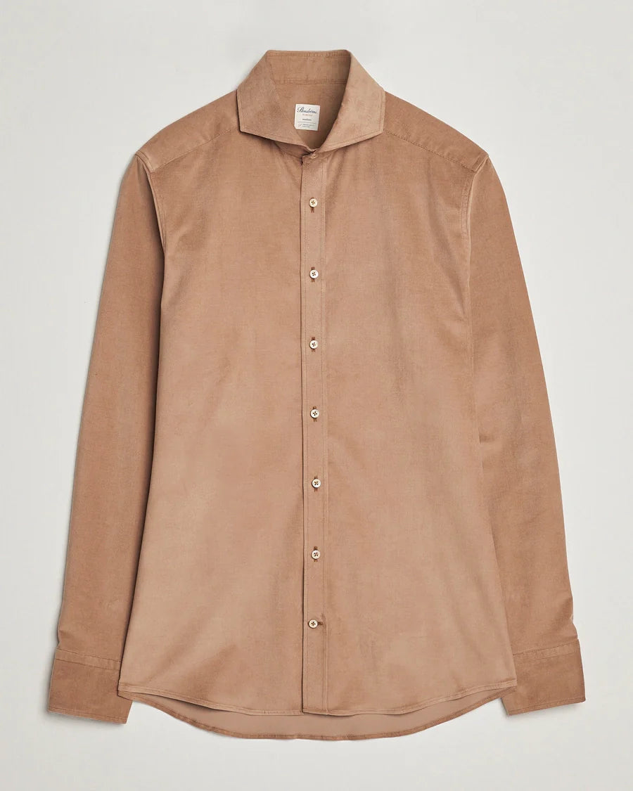 Camel Corduroy Cotton Stretch Fitted Body Shirt - Stenströms - Boutique Jacques Last Call