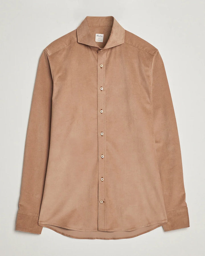 Camel Corduroy Cotton Stretch Fitted Body Shirt - Stenströms - Boutique Jacques Last Call