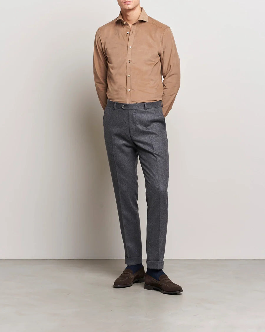 Camel Corduroy Cotton Stretch Fitted Body Shirt - Stenströms - Boutique Jacques Last Call