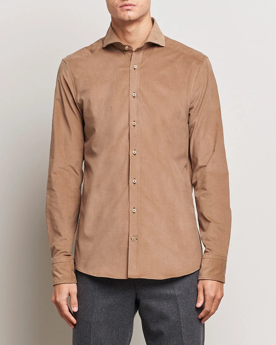 Camel Corduroy Cotton Stretch Fitted Body Shirt - Stenströms - Boutique Jacques Last Call