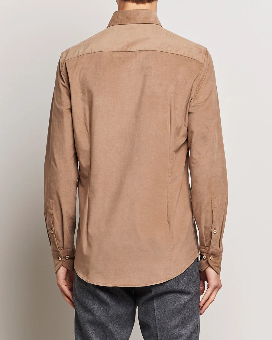 Camel Corduroy Cotton Stretch Fitted Body Shirt - Stenströms - Boutique Jacques Last Call