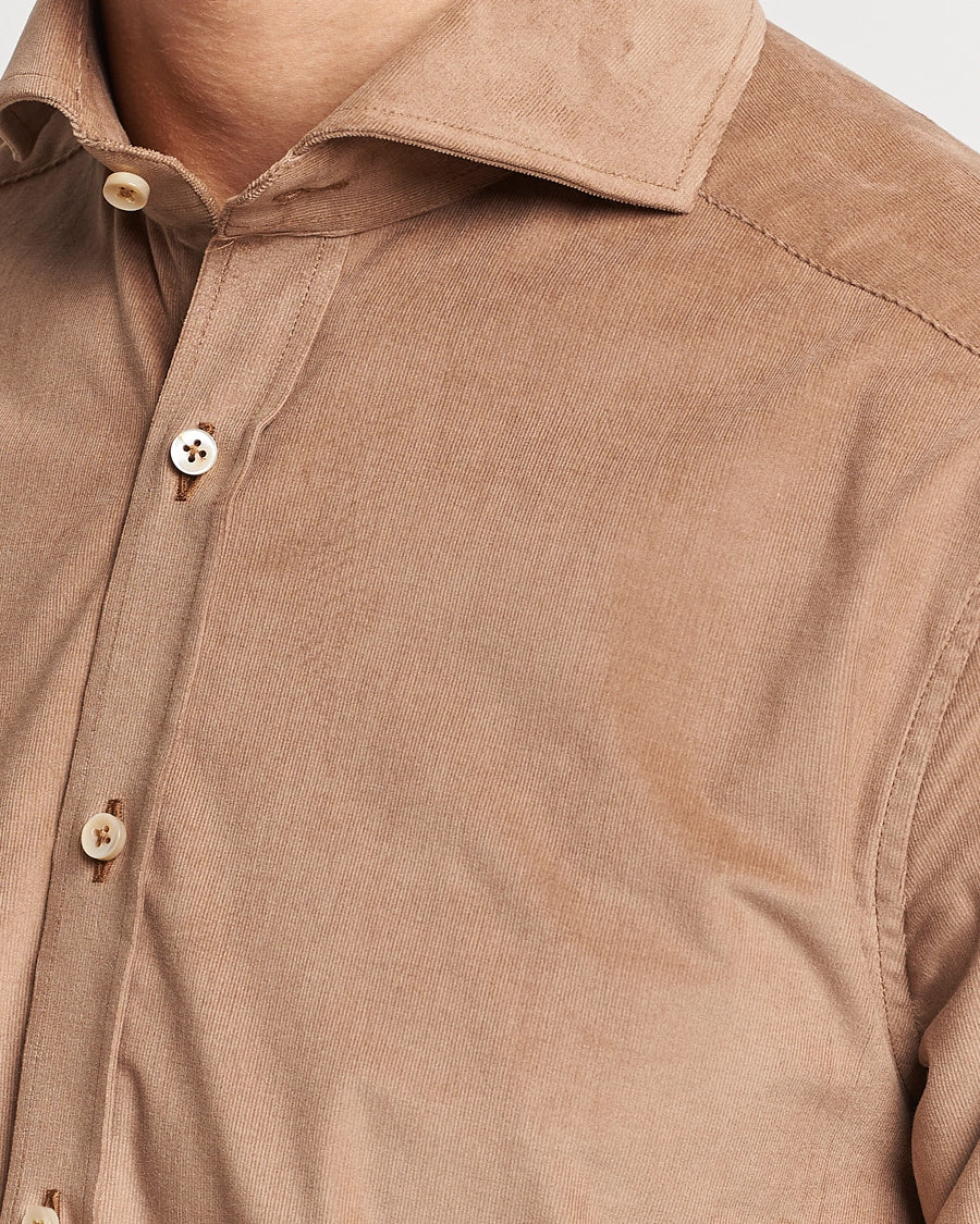 Camel Corduroy Cotton Stretch Fitted Body Shirt - Stenströms - Boutique Jacques Last Call