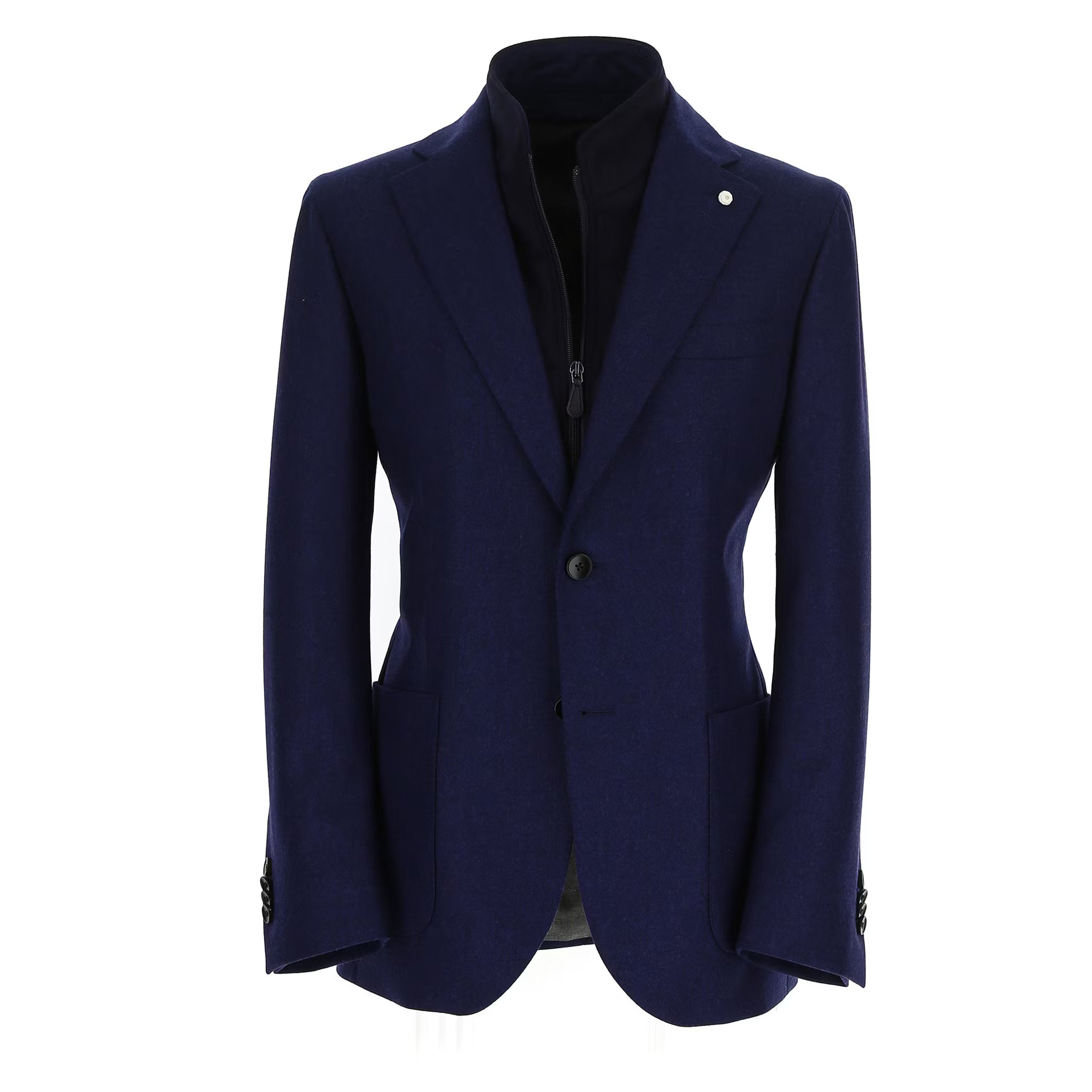 Royal Blue Solid Wool Hybrid Sport Jacket with Bib - Luigi Bianchi - Boutique Jacques Last Call