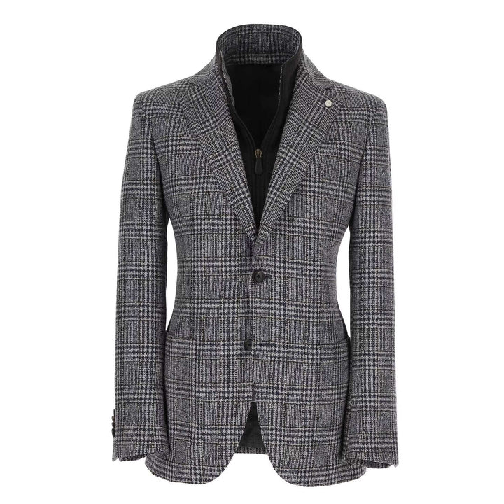 Blue & Brown Prince-of-Wales Wool Hybrid Sport Jacket with Bib - Luigi Bianchi