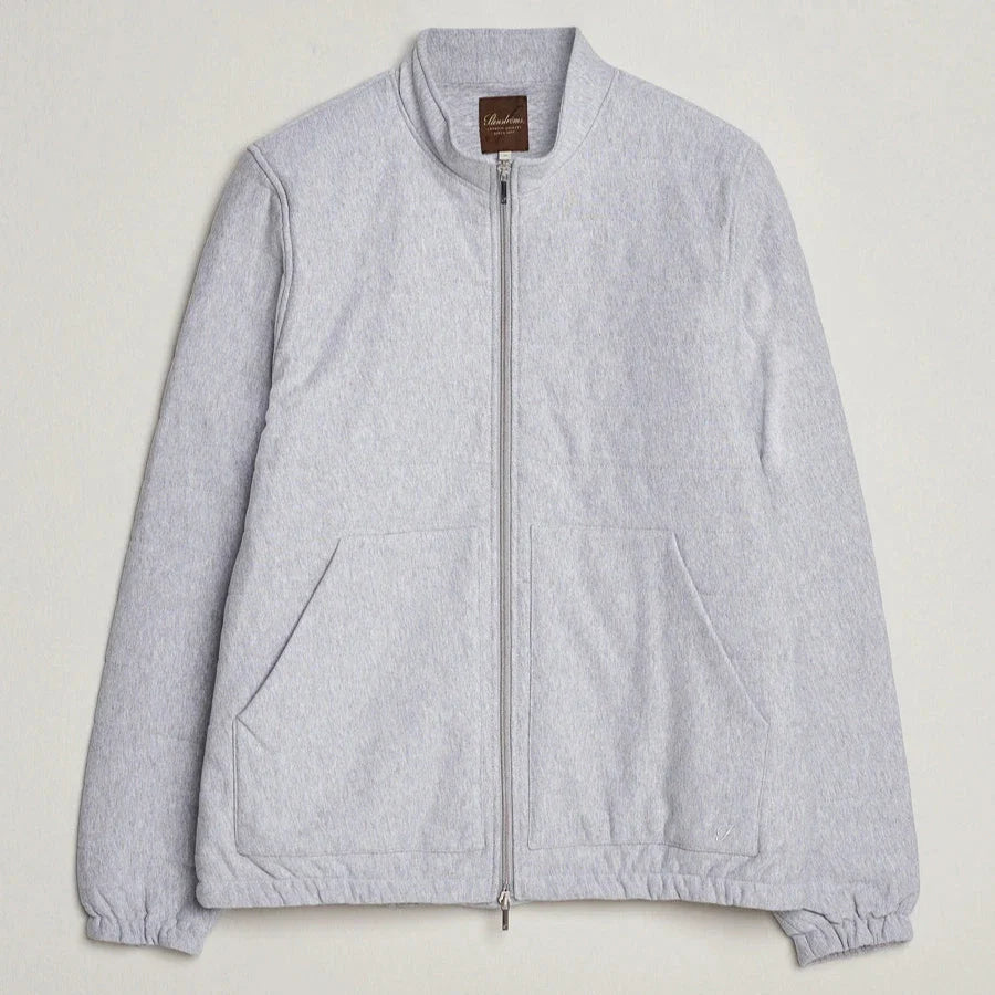 Light Grey Quilted Flannel Cotton Zip Bomber - Stenströms