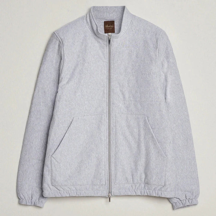 Light Grey Quilted Flannel Cotton Zip Bomber - Stenströms