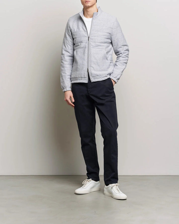 Light Grey Quilted Flannel Cotton Zip Bomber - Stenströms