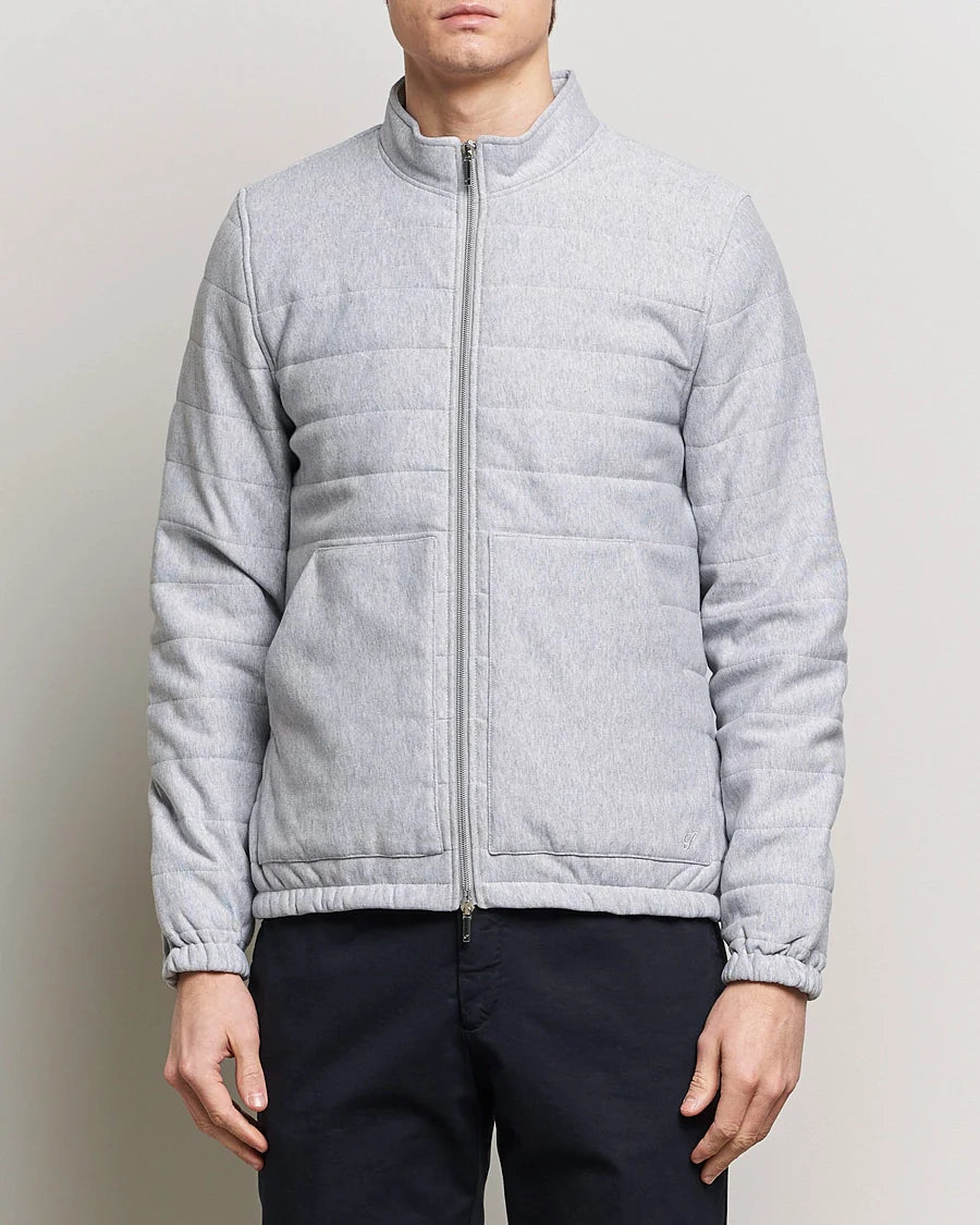 Light Grey Quilted Flannel Cotton Zip Bomber - Stenströms