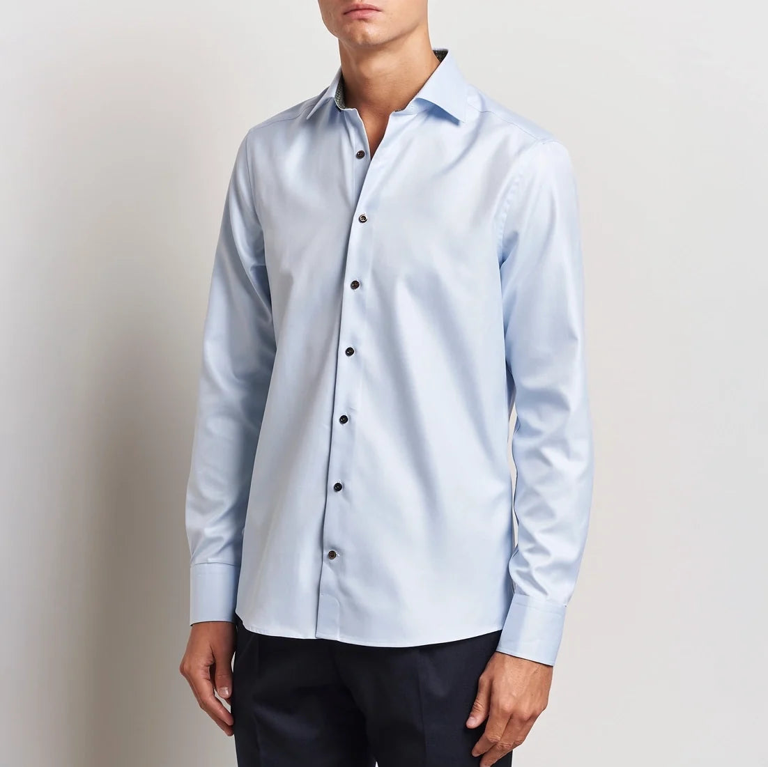 Blue Textured Twill Fitted Body Shirt w/ Contrast Details - Stenströms