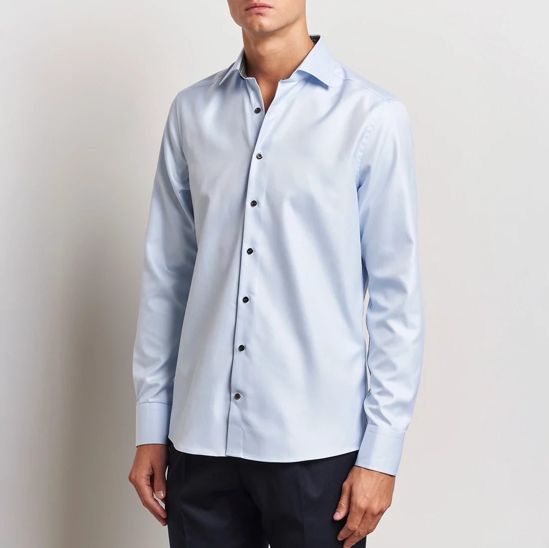 Blue Textured Twill Fitted Body Shirt w/ Contrast Details - Stenströms
