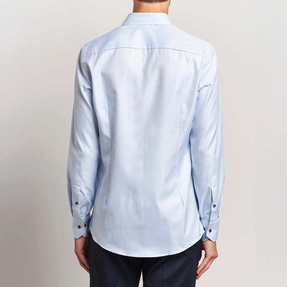 Blue Textured Twill Fitted Body Shirt w/ Contrast Details - Stenströms