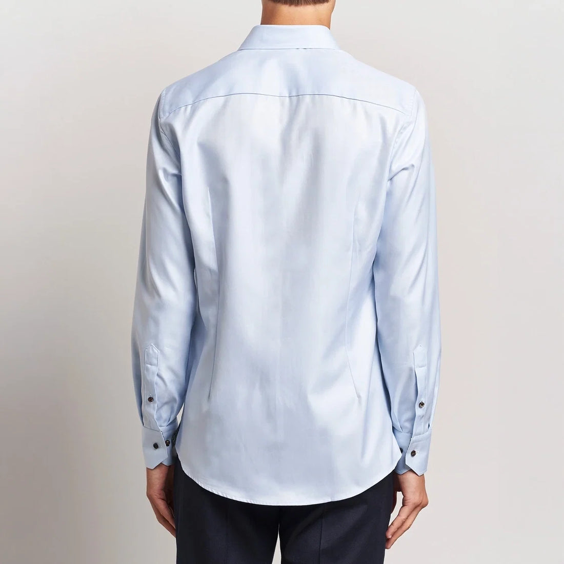 Blue Textured Twill Fitted Body Shirt w/ Contrast Details - Stenströms