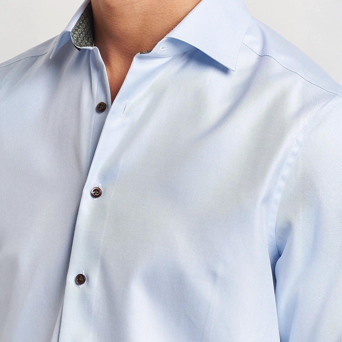Blue Textured Twill Fitted Body Shirt w/ Contrast Details - Stenströms