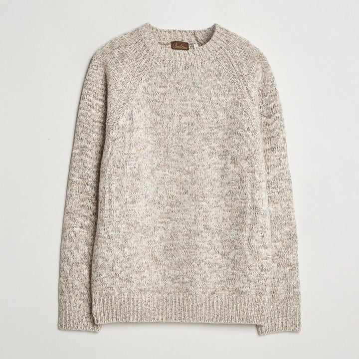 Oatmeal Chunky Wool-Cotton Crew Neck Sweater - Stenströms