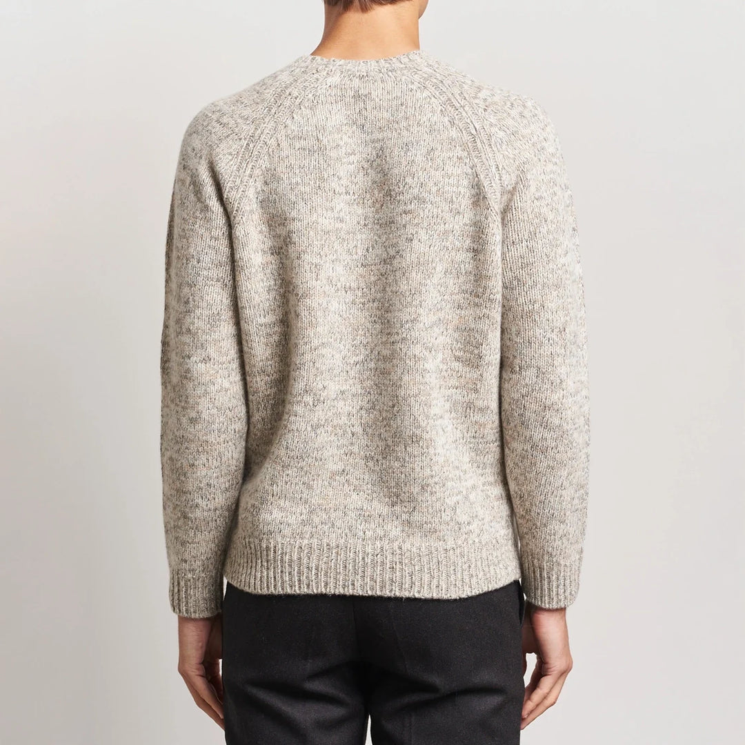 Oatmeal Chunky Wool-Cotton Crew Neck Sweater - Stenströms