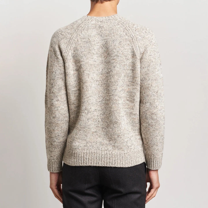 Oatmeal Chunky Wool-Cotton Crew Neck Sweater - Stenströms