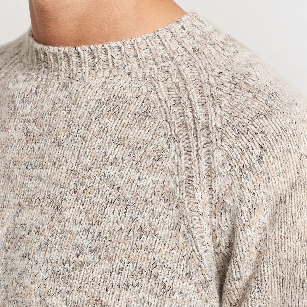 Oatmeal Chunky Wool-Cotton Crew Neck Sweater - Stenströms