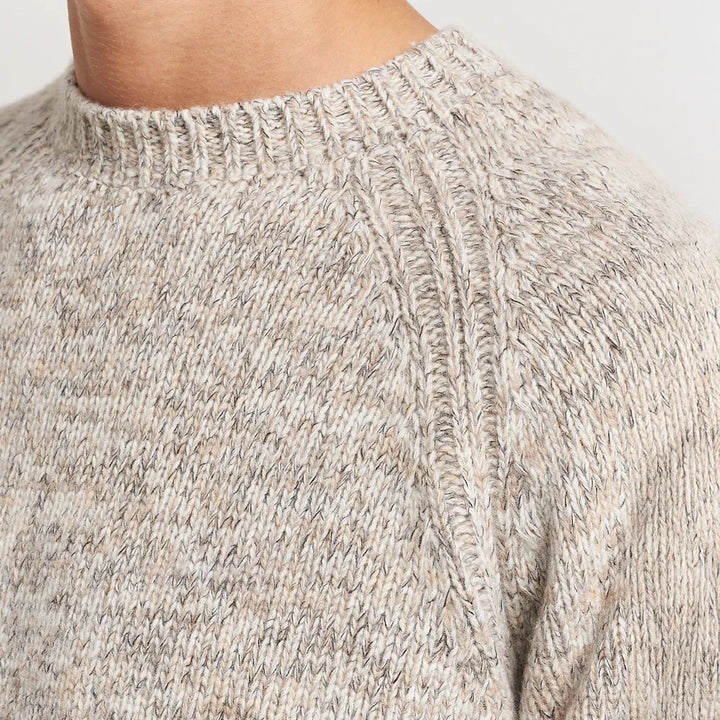 Oatmeal Chunky Wool-Cotton Crew Neck Sweater - Stenströms