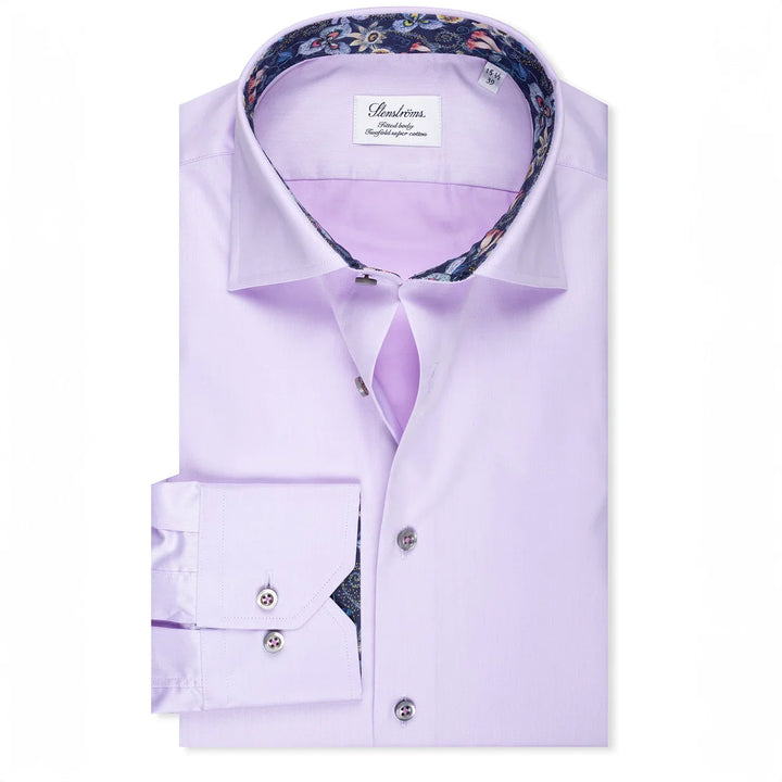 Lavender Contrast Twill Fitted Body Shirt - Stenströms - Boutique Jacques Last Call