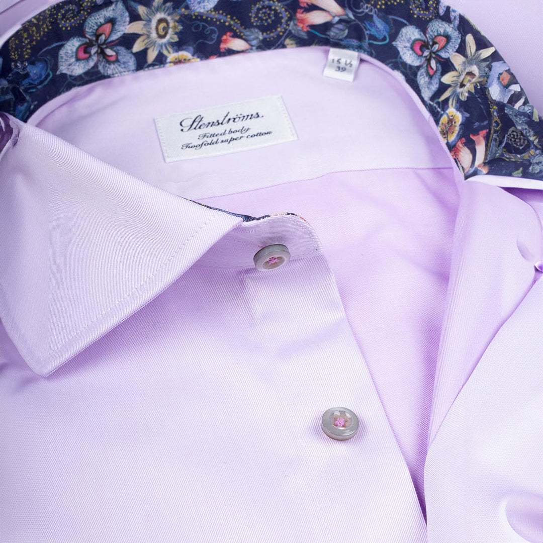 Lavender Contrast Twill Fitted Body Shirt - Stenströms - Boutique Jacques Last Call