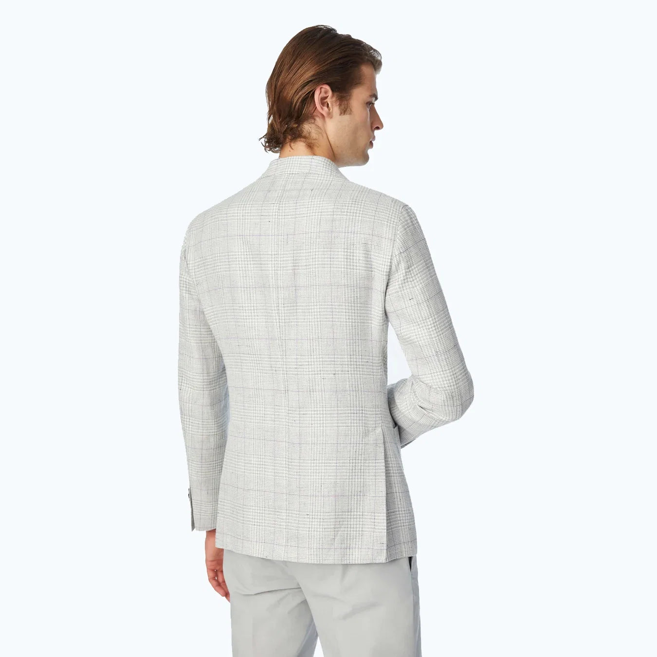 Light Gray Prince of Wales Linen-Cotton Contemporary Fit Sport Jacket - L.B.M 1911