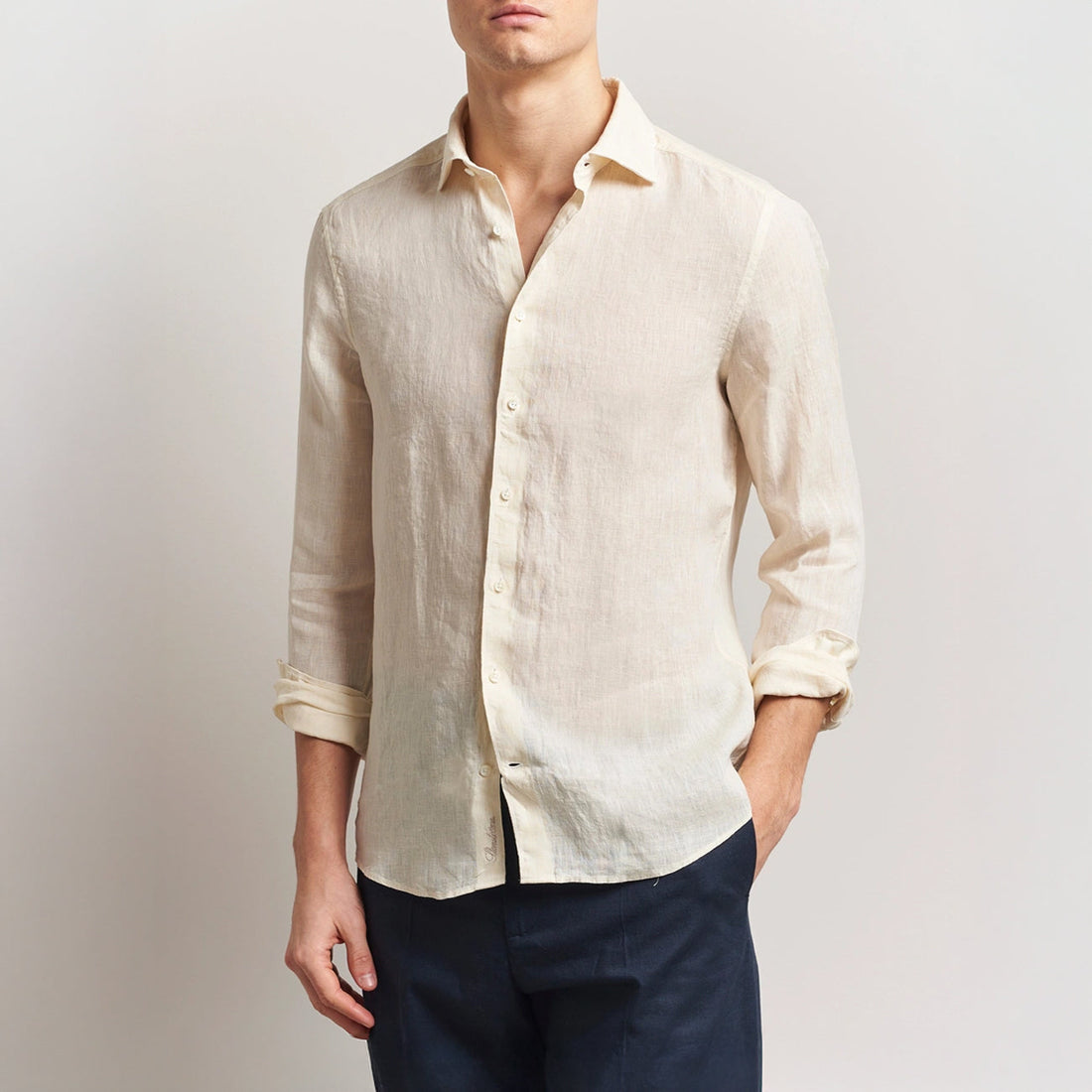 Butter Yellow Linen Casual Slimline Shirt - Stenströms