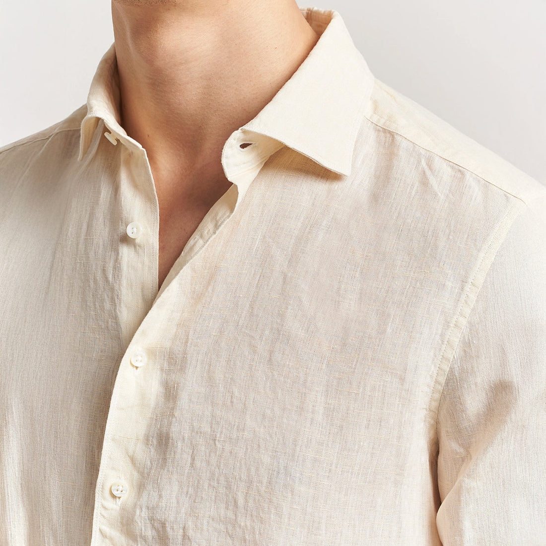 Butter Yellow Linen Casual Slimline Shirt - Stenströms