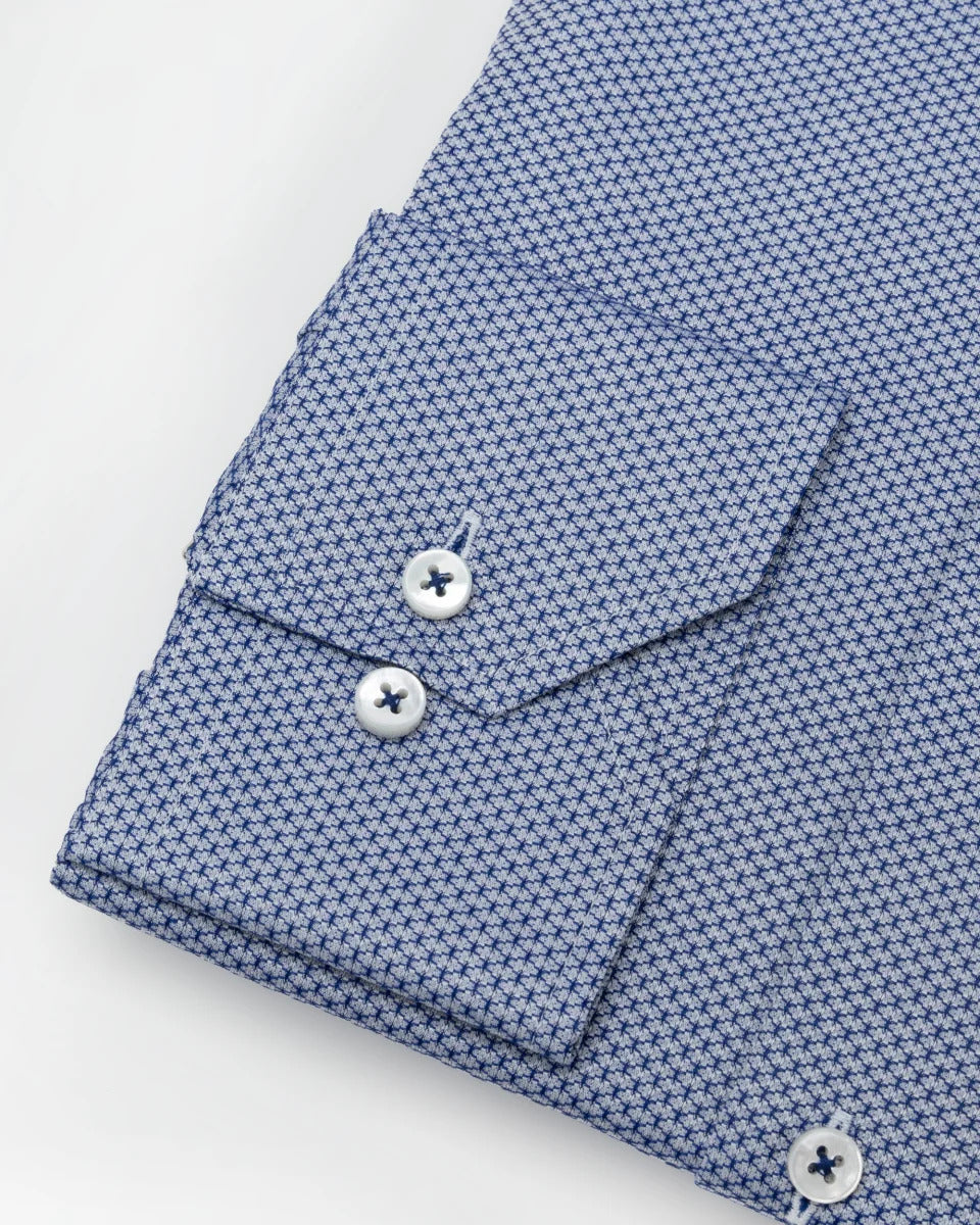 Blue Patterned Slimline Shirt- Stenströms - Boutique Jacques Last Call