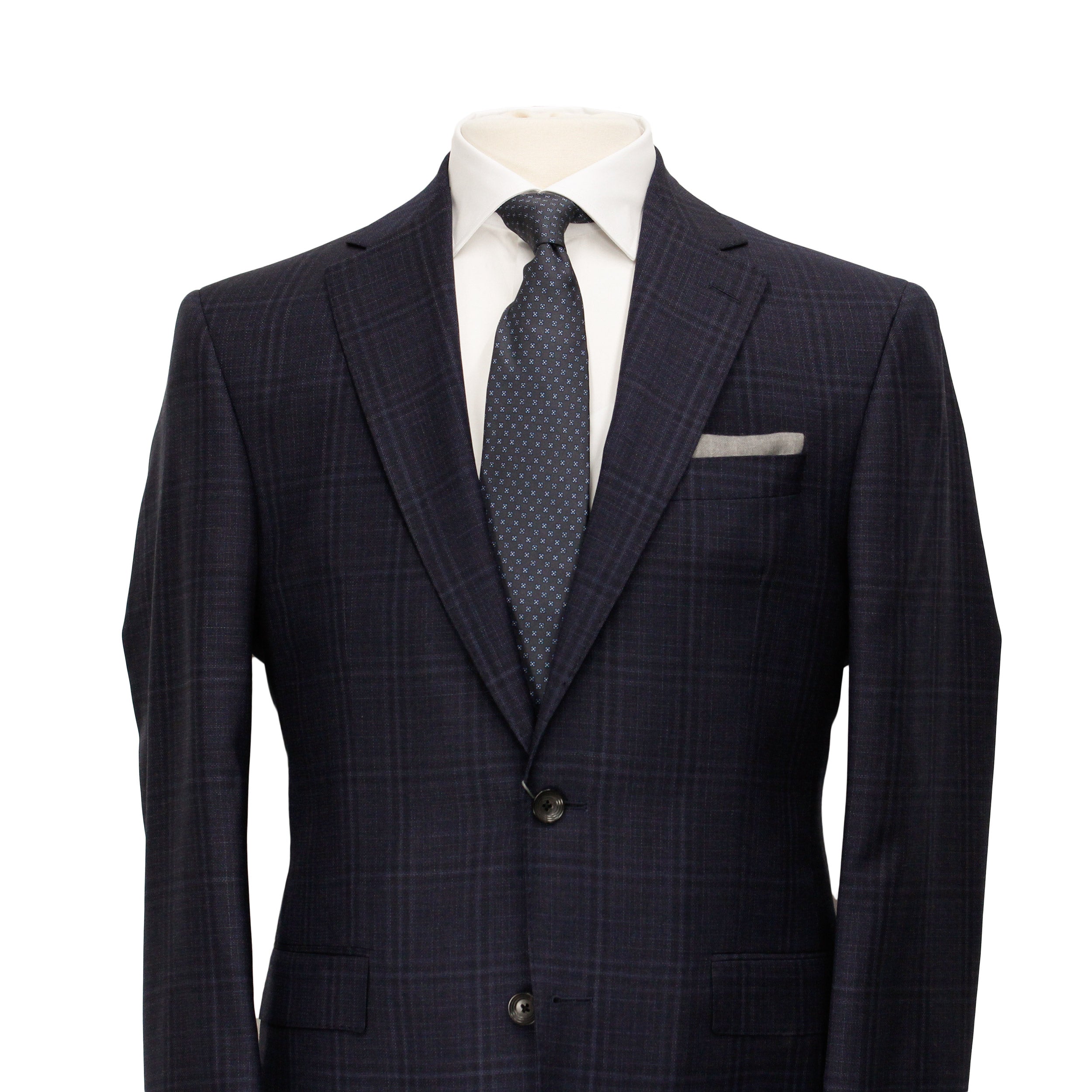 Dark Blue Tonal Check Urban Slim Fit Wool Suit - Jack Victor - Boutique Jacques International