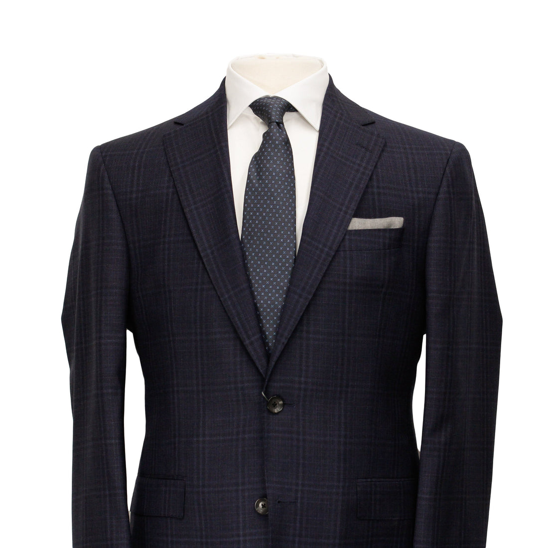 Dark Blue Tonal Check Urban Slim Fit Wool Suit - Jack Victor - Boutique Jacques International