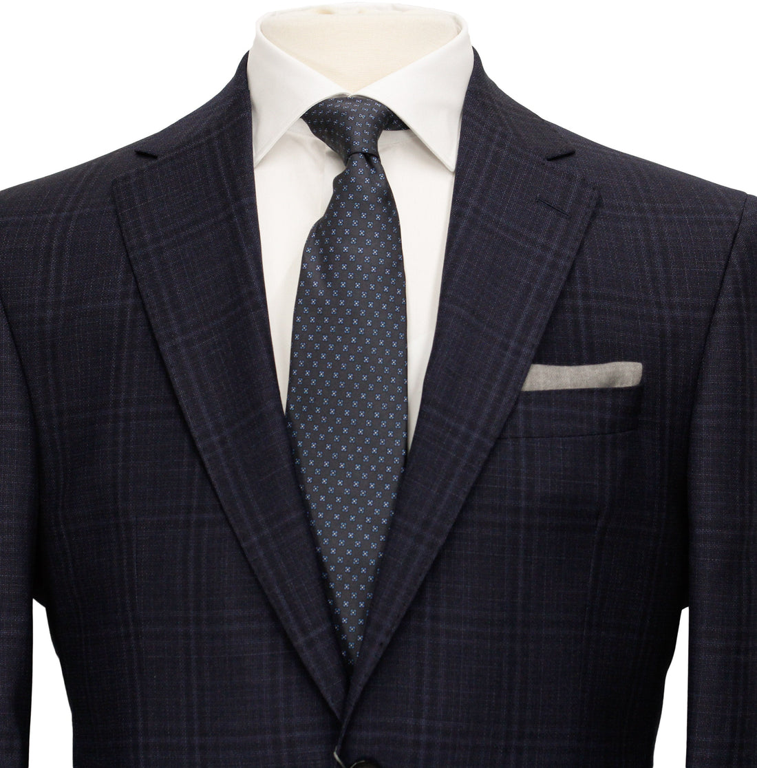 Dark Blue Tonal Check Urban Slim Fit Wool Suit - Jack Victor - Boutique Jacques International