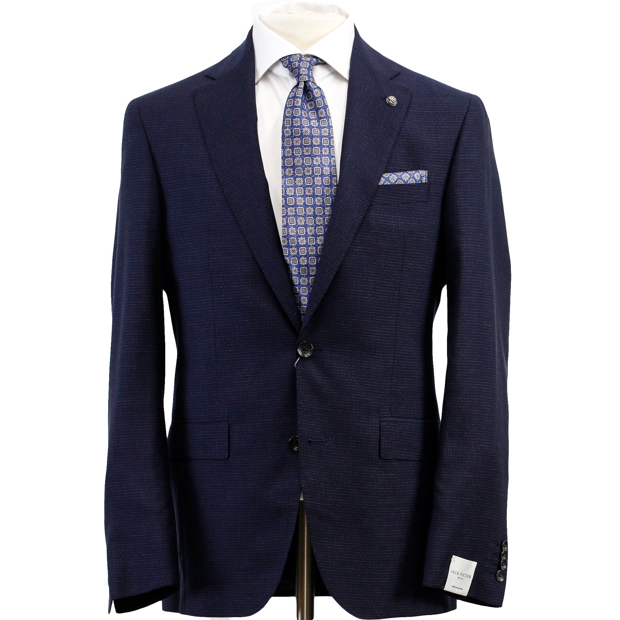 Navy Micro-Check Esprit Modern Fit Lyocell-Wool Suit - Jack Victor - Boutique Jacques Last Call