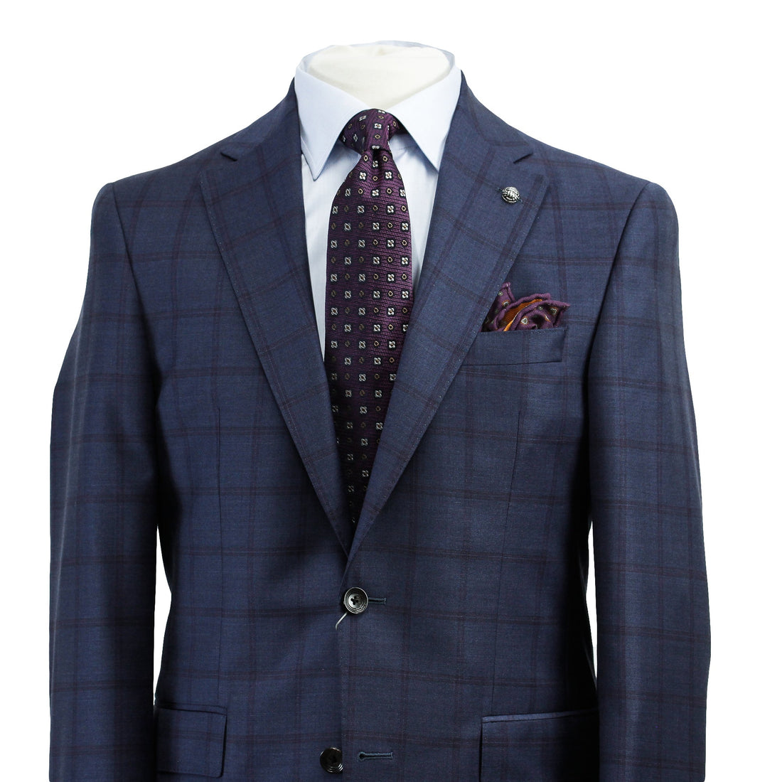 Blue Windowpane Check Esprit Modern Fit Wool Suit - Jack Victor