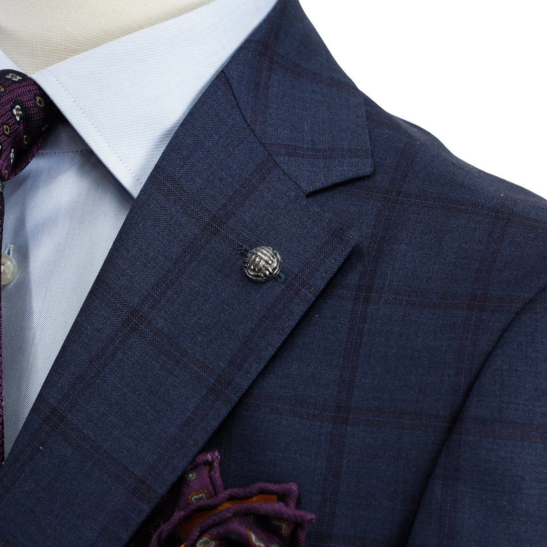Blue Windowpane Check Esprit Modern Fit Wool Suit - Jack Victor