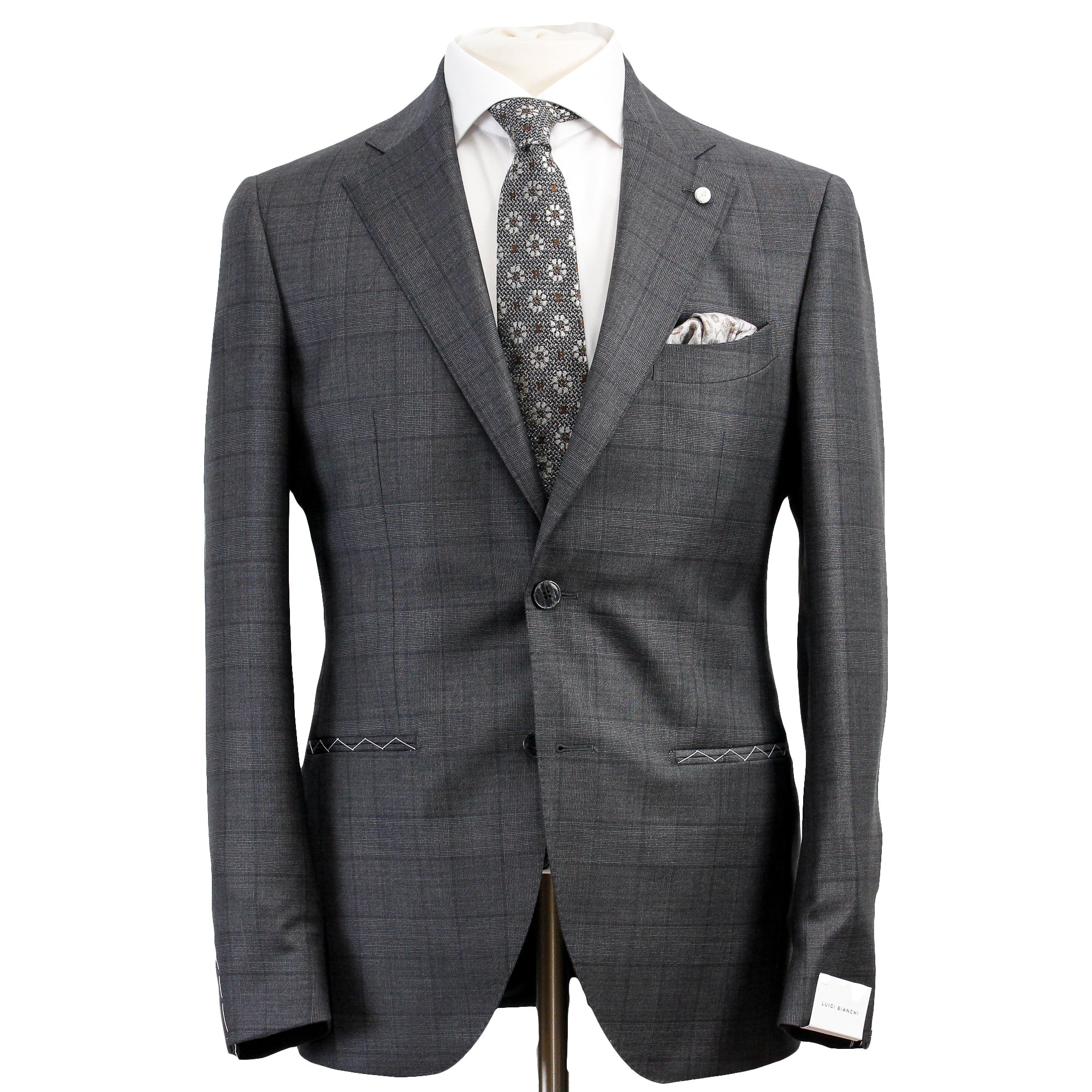 Charcoal Windowpane Wool Contemporary Fit Suit - Luigi Bianchi - Boutique Jacques Last Call