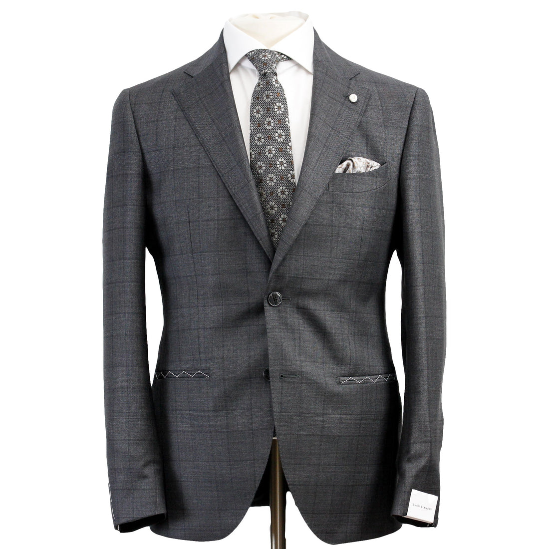 Charcoal Windowpane Wool Contemporary Fit Suit - Luigi Bianchi - Boutique Jacques Last Call