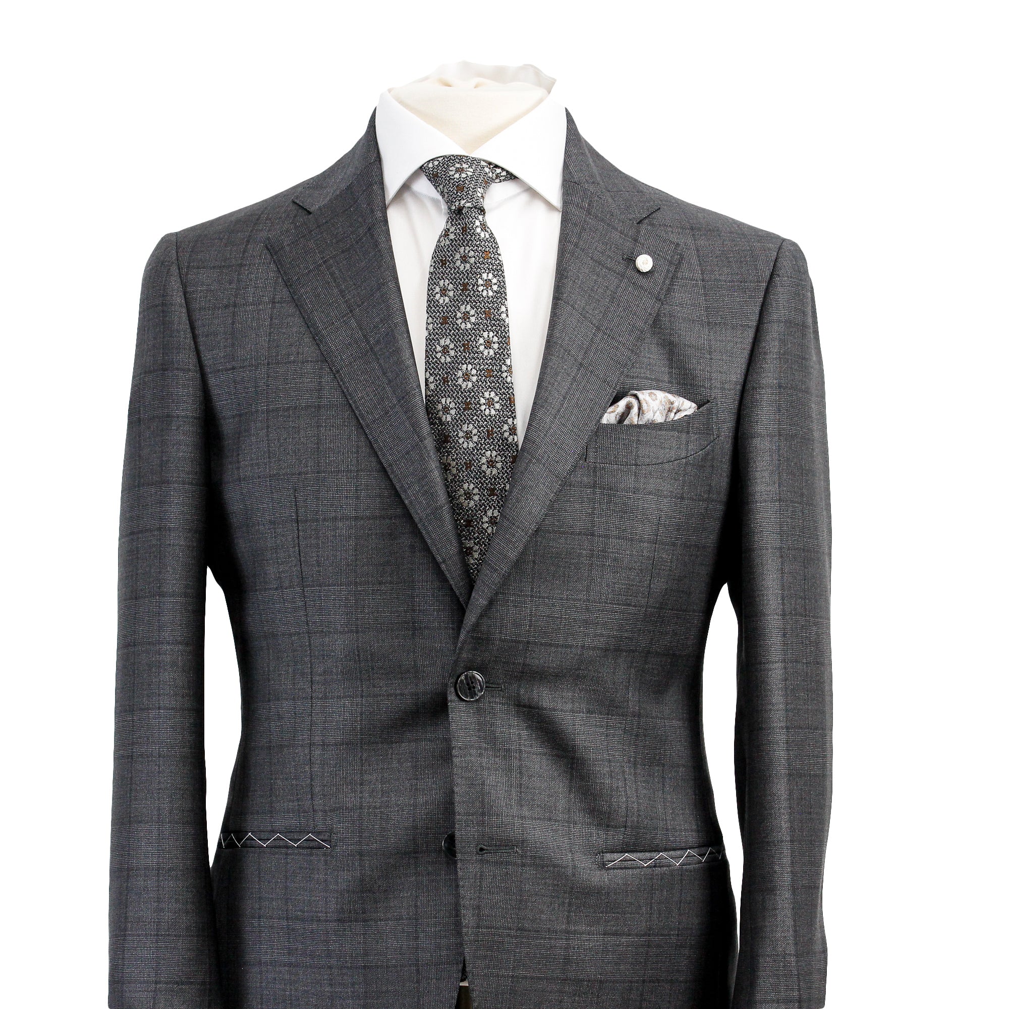 Charcoal Windowpane Wool Contemporary Fit Suit - Luigi Bianchi - Boutique Jacques Last Call
