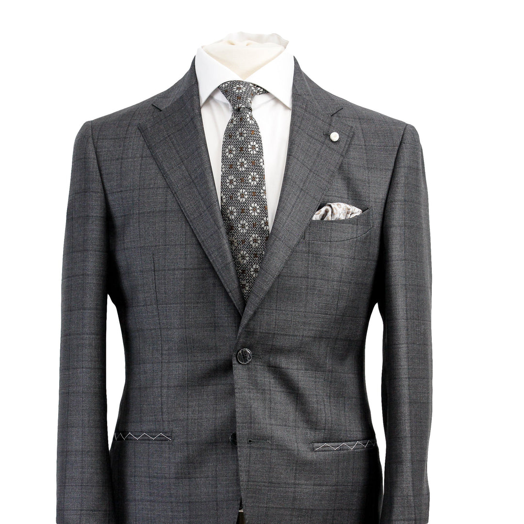 Charcoal Windowpane Wool Contemporary Fit Suit - Luigi Bianchi