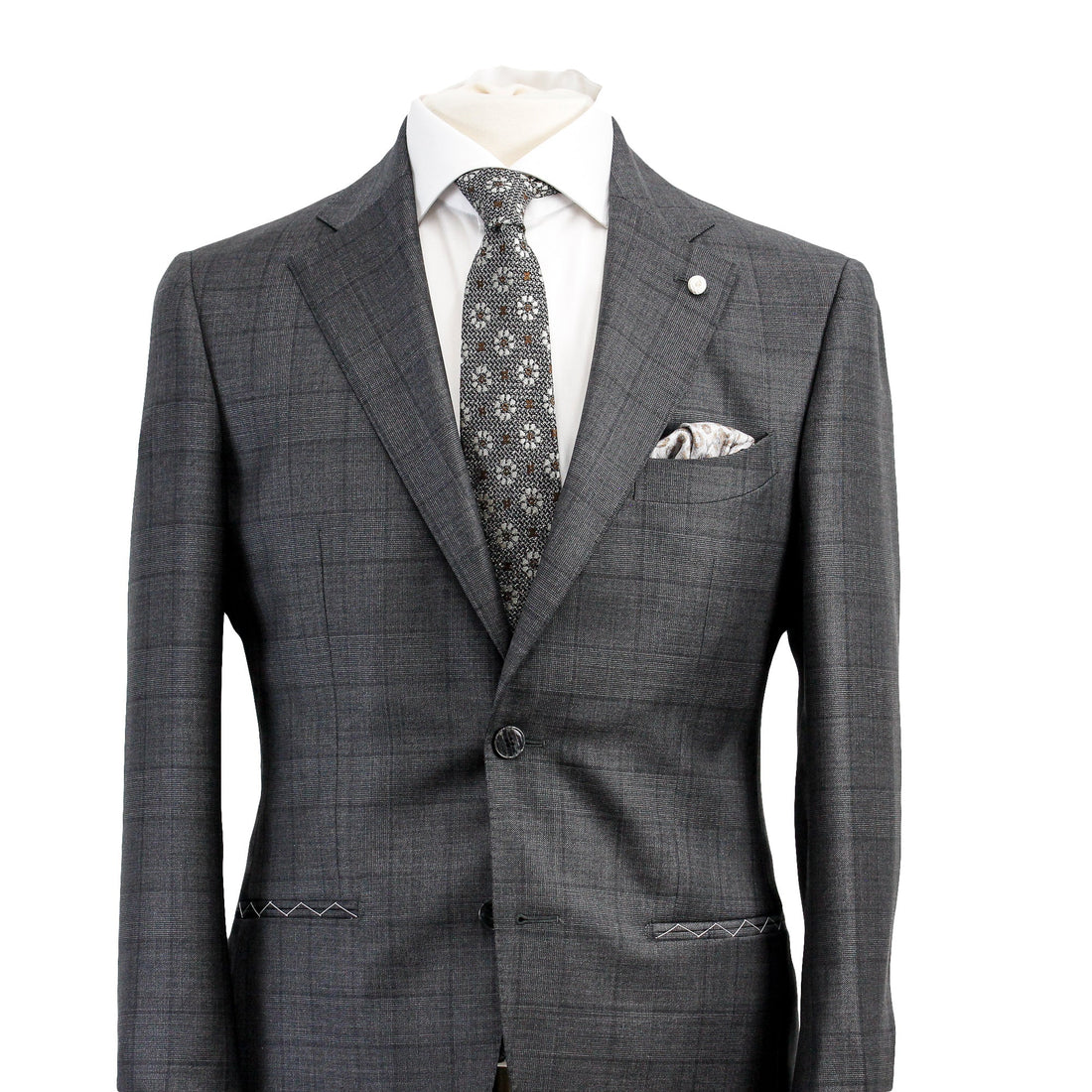 Charcoal Windowpane Wool Contemporary Fit Suit - Luigi Bianchi - Boutique Jacques Last Call